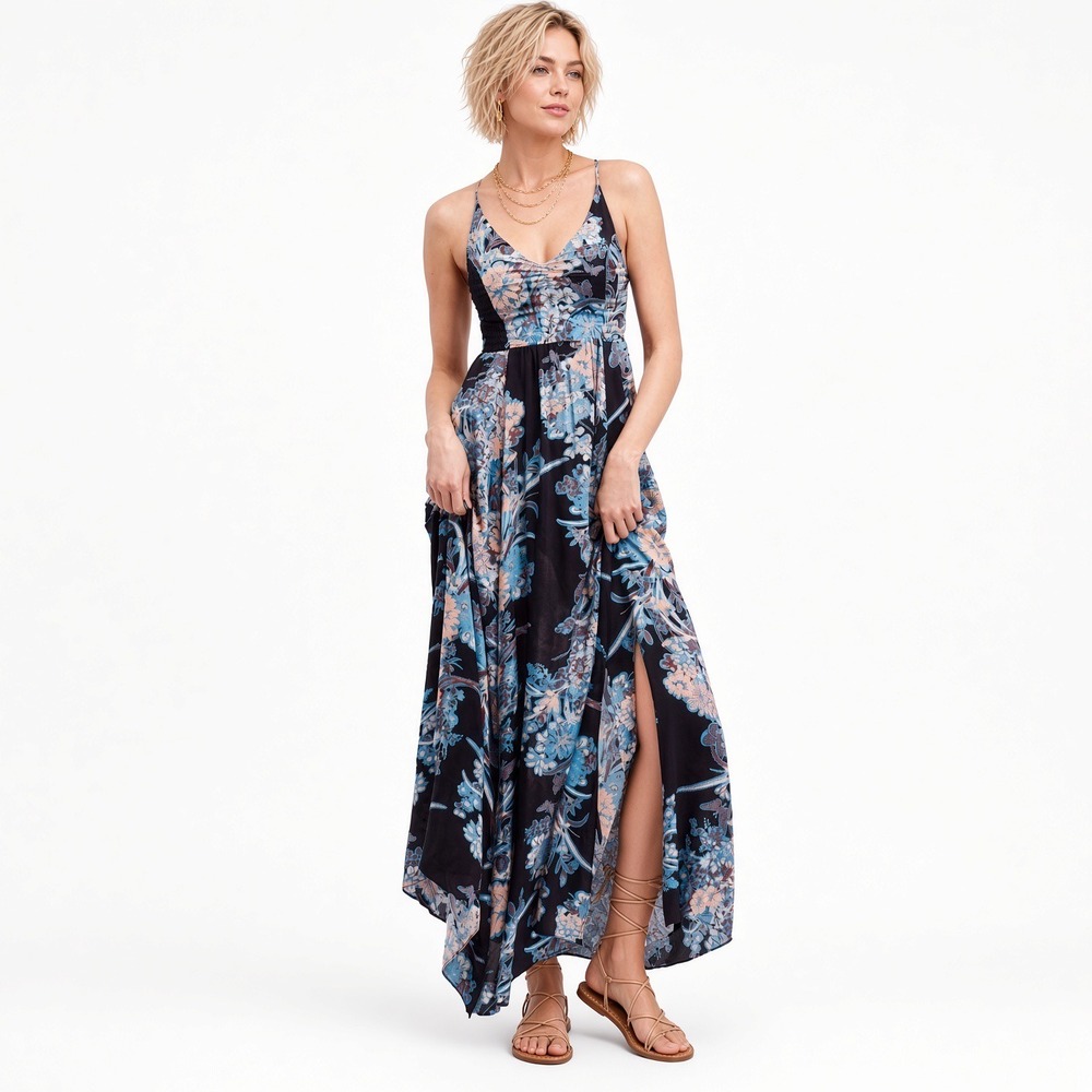 Free People Through The Vine Maxi Dress Carbon Floral Boho Medium Sleeveless